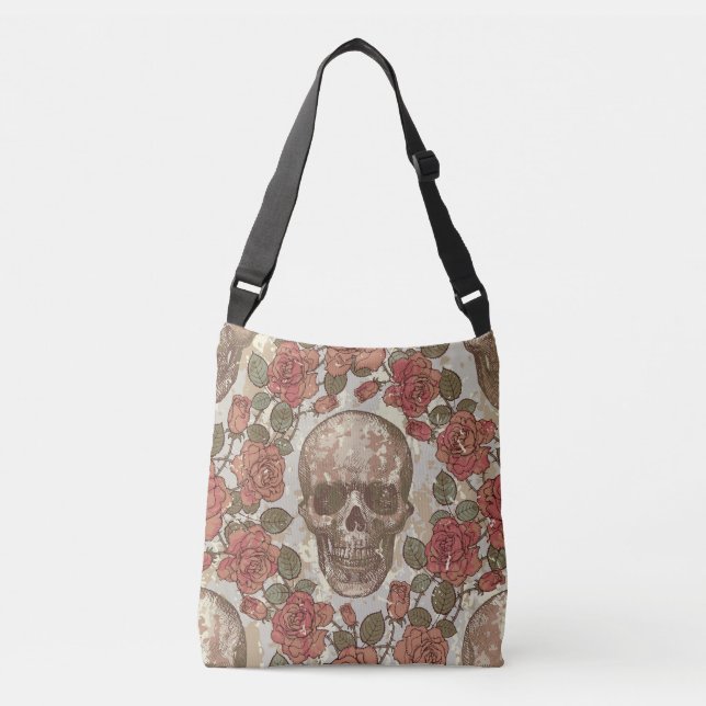 Retro Skulls and Roses Ornament Crossbody Bag (Front)