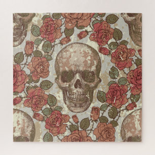 Retro Skulls and Roses Ornament Jigsaw Puzzle