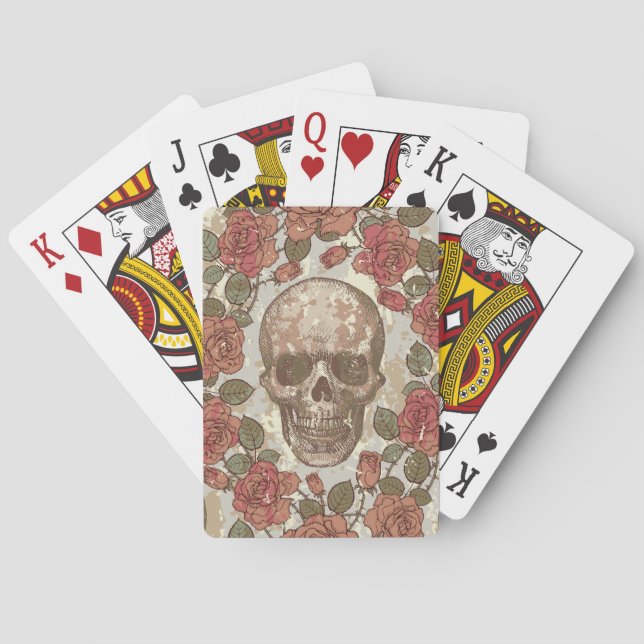 Retro Skulls and Roses Ornament Playing Cards (Back)