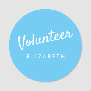 Retro Sky Blue Volunteer Magnetic Name Tag
