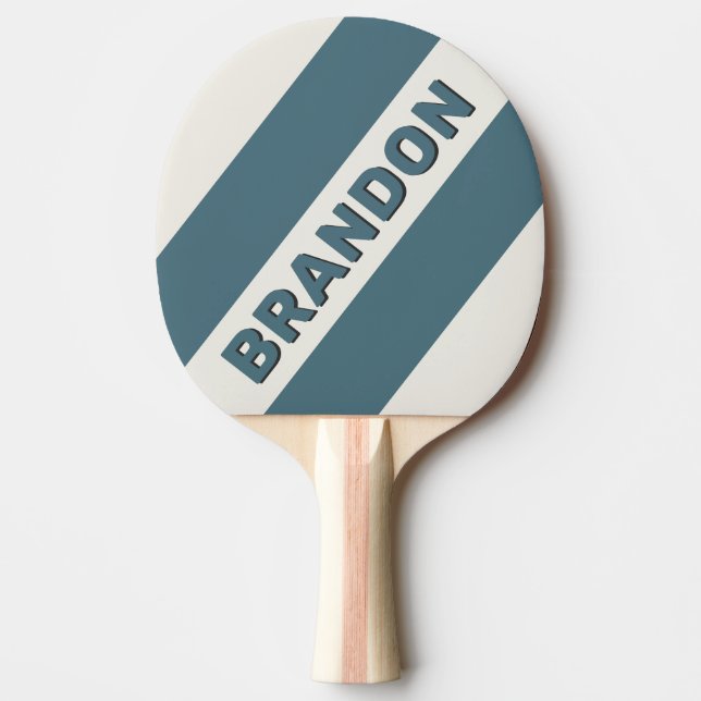 Retro Slate Grey Three Bold Stripes with Name Ping Pong Paddle (Front)