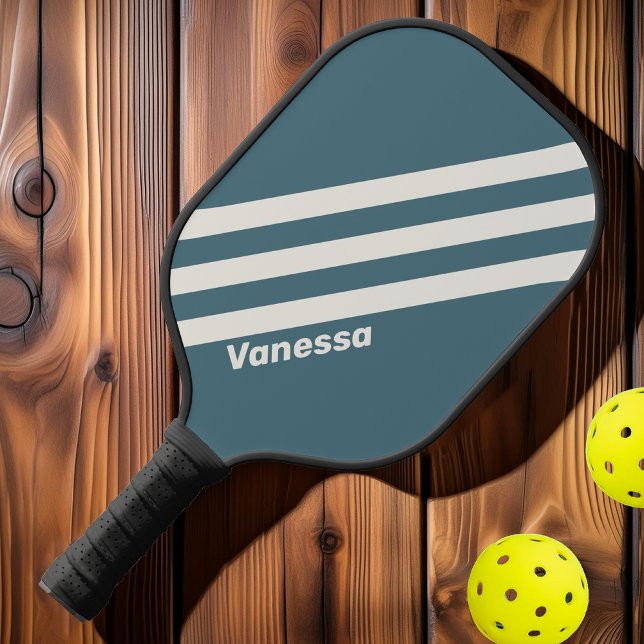 Retro Slate Grey Three Stripes with Name Pickleball Paddle (Creator Uploaded)