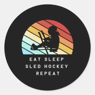 Retro Sled Hockey Player Silhouette Day Hockey Classic Round Sticker