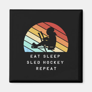 Retro Sled Hockey Player Silhouette Eat Sleep Hock Magnet