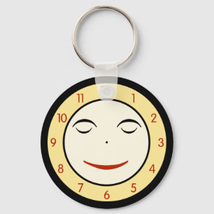Retro Sleepy Clock Face Key Ring