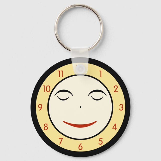Retro Sleepy Clock Face Key Ring (Front)