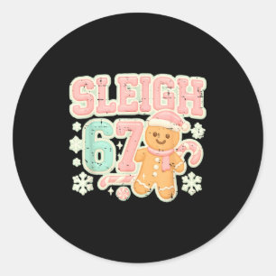 Retro Sleigh 67 Gingerbread Christmas Six Seven Me Classic Round Sticker