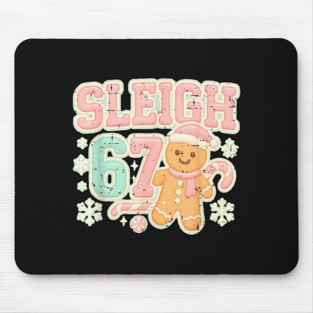 Retro Sleigh 67 Gingerbread Christmas Six Seven Me Mouse Pad (Front)