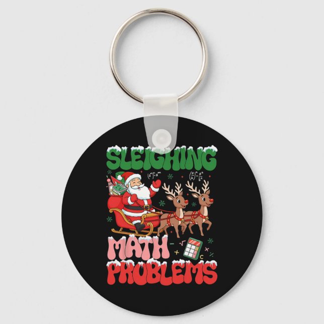 Retro Sleighing Math Problems Santa Math Teacher C Key Ring (Front)