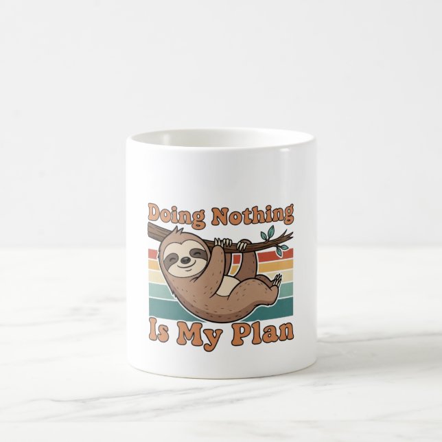Retro Sloth Doing Nothing White Coffee Mug (Center)