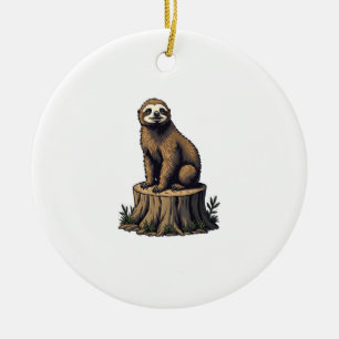 Retro Sloth Engraving Wildlife Shirt (3) Ceramic Ornament