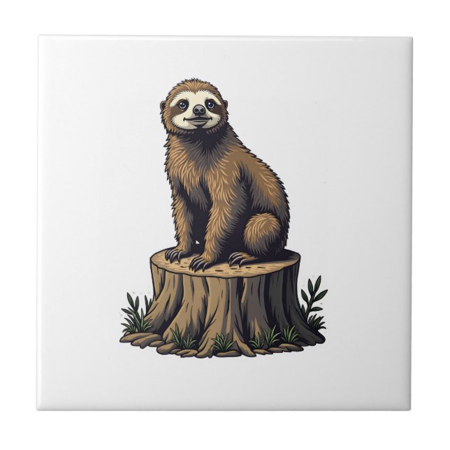 Retro Sloth Engraving Wildlife Shirt (3) Ceramic Tile (Front)