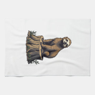 Retro Sloth Engraving Wildlife Shirt (3) Tea Towel