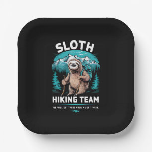 Retro Sloth Hiking Team Vintage Gift Paper Plate