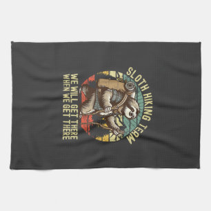 Retro Sloth Hiking Team We'll get There When we ge Tea Towel
