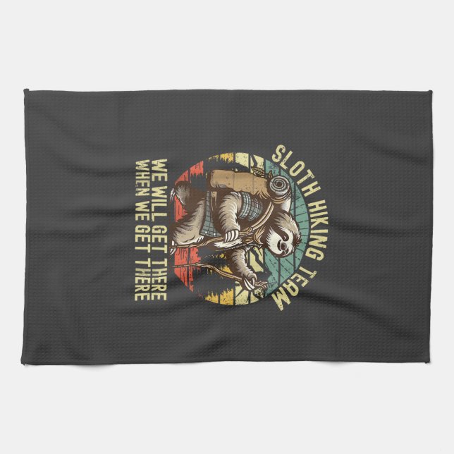 Retro Sloth Hiking Team We'll get There When we ge Tea Towel (Horizontal)