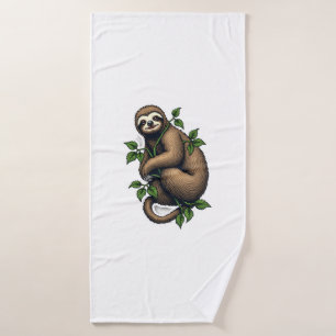 Retro Sloth Line Art Vintage Tee (4) Bath Towel