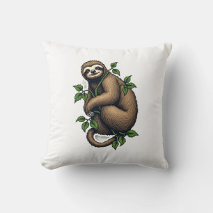 Retro Sloth Line Art Vintage Tee (4) Cushion