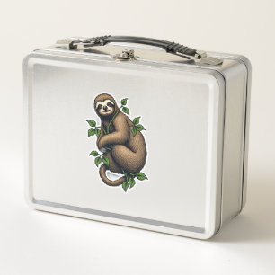 Retro Sloth Line Art Vintage Tee (4) Metal Lunch Box