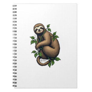 Retro Sloth Line Art Vintage Tee (4) Notebook