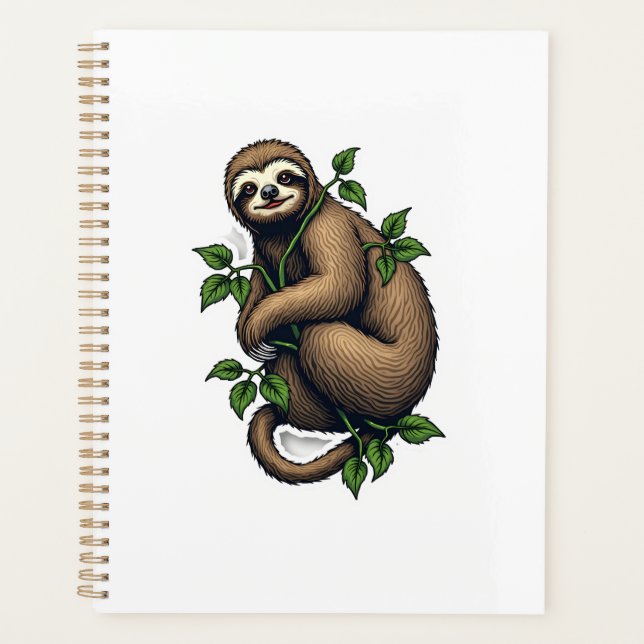 Retro Sloth Line Art Vintage Tee (4) Planner (Front)