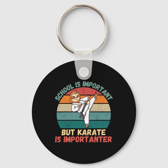 Retro Sloth School Is Important Karate Is Importan Key Ring (Front)