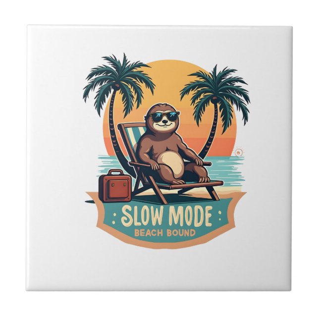 Retro Sloth Vacation Shirt Funny Tropical Relax De Ceramic Tile (Front)