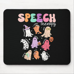 Retro Slp Ghost Halloween Speech Therapy Autumn Fa Mouse Pad
