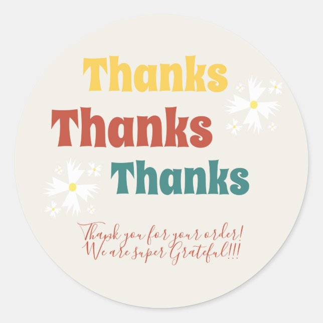 Retro Small Business Daisy Groovy Thank You   Classic Round Sticker (Front)