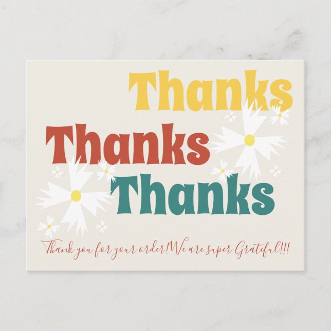 Retro Small Business Daisy Groovy Thank You  Postcard (Front)