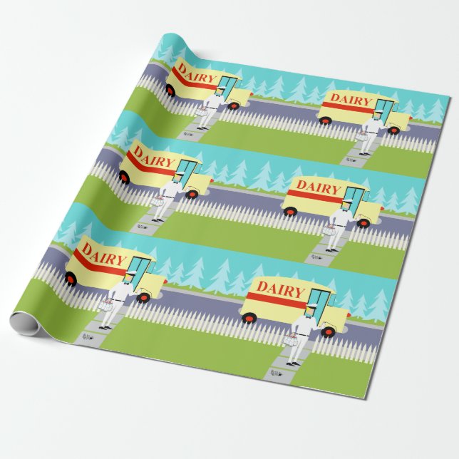 Retro Small Town Milkman Wrapping Paper (Unrolled)