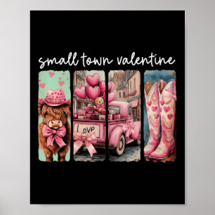 Retro Small Town Valentine Cute Cow Valentine's Da Poster