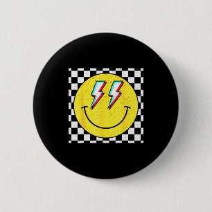 Retro Smile Face Checkered Pattern Preppy Happy Fa 6 Cm Round Badge
