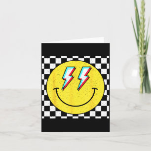Retro Smile Face Checkered Pattern Preppy Happy Fa Card