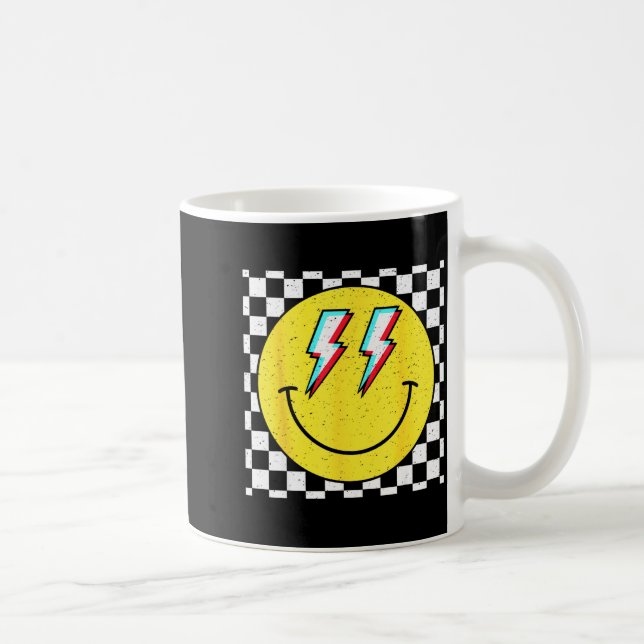 Retro Smile Face Checkered Pattern Preppy Happy Fa Coffee Mug (Right)
