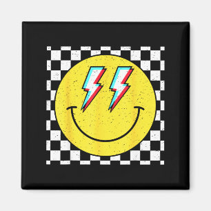 Retro Smile Face Checkered Pattern Preppy Happy Fa Magnet