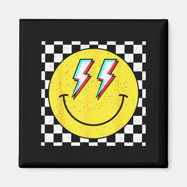 Retro Smile Face Checkered Pattern Preppy Happy Fa Magnet (Front)