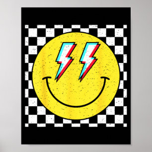 Retro Smile Face Checkered Pattern Preppy Happy Fa Poster