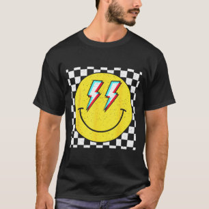 Retro Smile Face Checkered Pattern Preppy Happy Fa T-Shirt