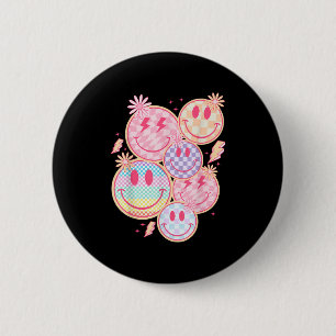 Retro Smile Face Flower Happy Face Checkered Patte 6 Cm Round Badge