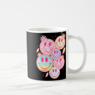Retro Smile Face Flower Happy Face Checkered Patte Coffee Mug