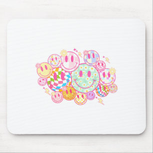 Retro Smile Face Flower Happy Face Checkered Patte Mouse Pad