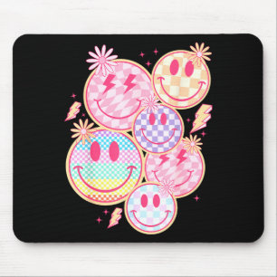 Retro Smile Face Flower Happy Face Checkered Patte Mouse Pad