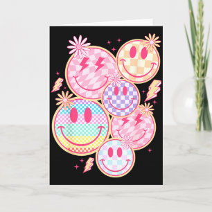 Retro Smile Face Flower Happy Face Chequered Patte Card