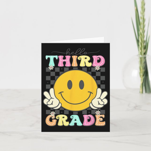 Retro Smile Face Hello 3rd Grade Team Back To Scho Card (Front)