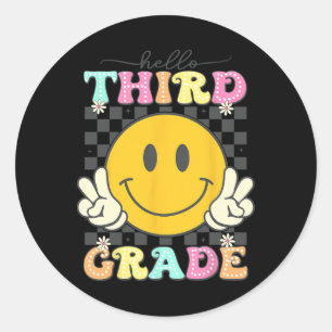Retro Smile Face Hello 3rd Grade Team Back To Scho Classic Round Sticker