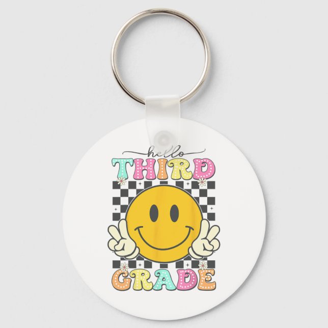 Retro Smile Face Hello 3rd Grade Team Ck To School Key Ring (Front)