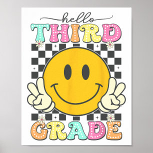 Retro Smile Face Hello 3rd Grade Team Ck To School Poster