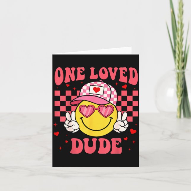 Retro Smile Face One Loved Dude Valentines Day Men Card (Front)