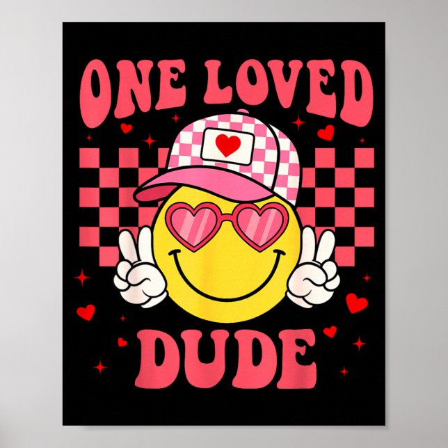 Retro Smile Face One Loved Dude Valentines Day Men Poster (Front)